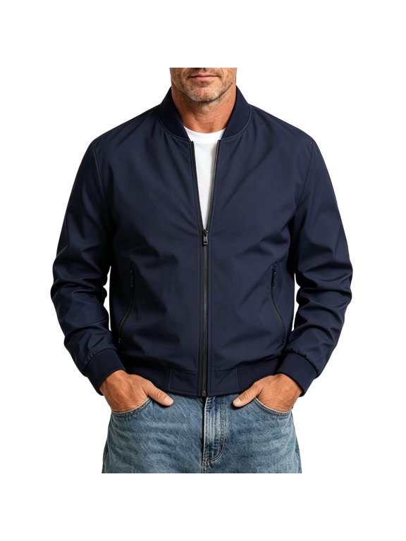 Men's Casual Bomber Jacket, Lightweight Solid Color Baseball Collar Full Zip Windbreaker for Spring Daily Outdoor Commute