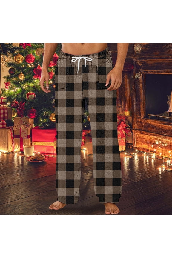 Men's Casual Fashion Brushed Warmth Home Pocket Elastic Waist Long Pants