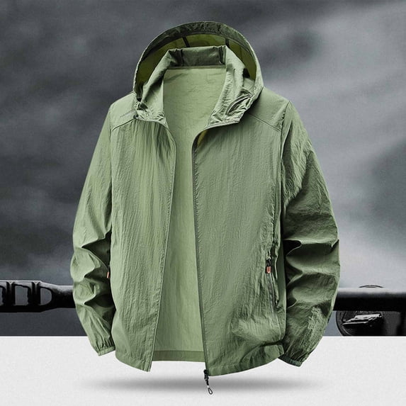 Ahabrexf Men's Casual Jacket, Lightweight Outdoor Hooded Coat with Multiple Pockets for Hiking and Daily Wear