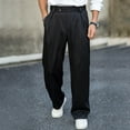 thumbnail image 1 of Ahabrexf Men's Casual Pants,Solid Color Pleated Loose Straight Leg Trousers with Draping Effect, 1 of 7