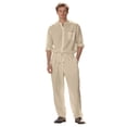 thumbnail image 1 of Ahabrexf Men's Casual Short Sleeve Button Down Shirt and Trousers Set for Men, Textured Woven Fabric, Elastic Waist, Matching 2 Pc Suit, 1 of 8