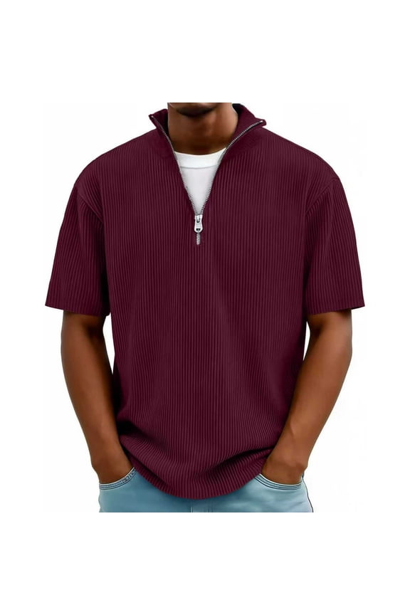 Men's Casual, Short Sleeve Quarter Zip Corduroy Shirt with Chest Pocket for Versatile Daily Wear and Business Casual Occasions