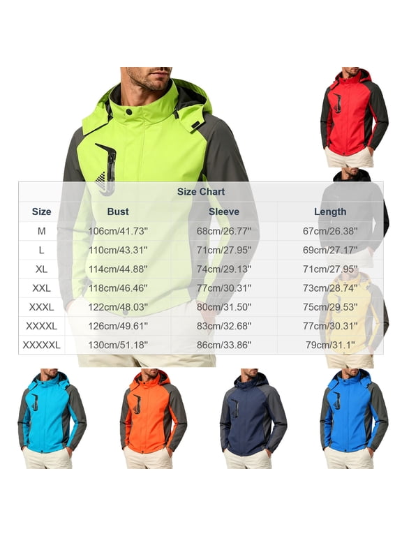 Men's Color‑Panel Hooded Windbreaker Jacket, Full‑Zip Long‑Sleeve Outerwear With Snap Closure, 100% Polyester Contrast Panel Coat for Hiking Cycling Travel Springtime And Fall Outdoor Wear