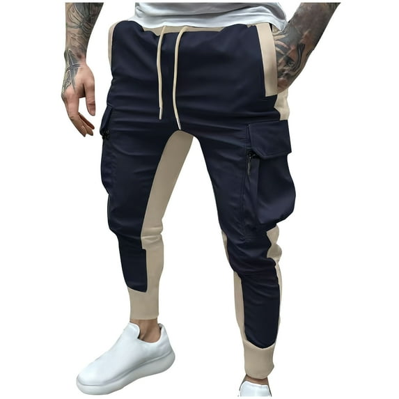 Ahabrexf Men's Corduroy Pants,Casual Fashion Solid Color Pocket Drawstring Elastic Waist Jogger Trousers