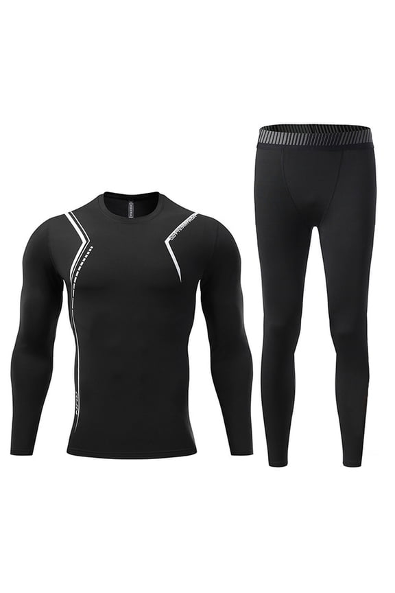 High Neck Bodysuit, Men's Drying Spliced Round Neck Long Sleeve Compression Sports Set