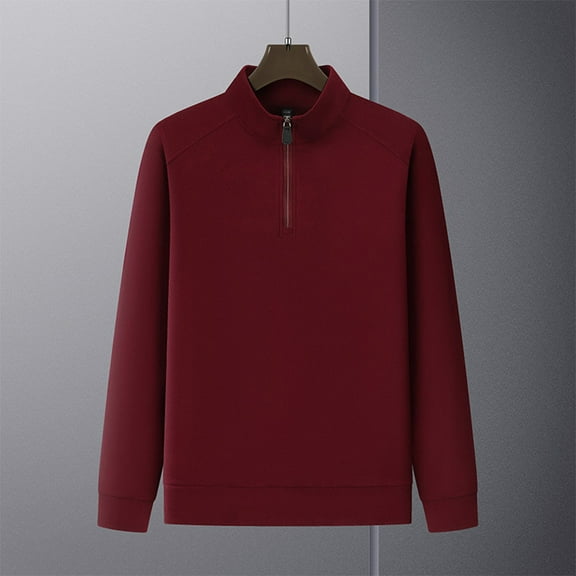 Ahabrexf Everyday Single Tone Shirt for Men, Long Sleeve Stand Collar Zip Thermal Top