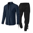 thumbnail image 1 of Ahabrexf Long Sleeve Blouse, Men's Fashion Casual Solid Color Stand Collar Shirt and Pants Set, 1 of 2