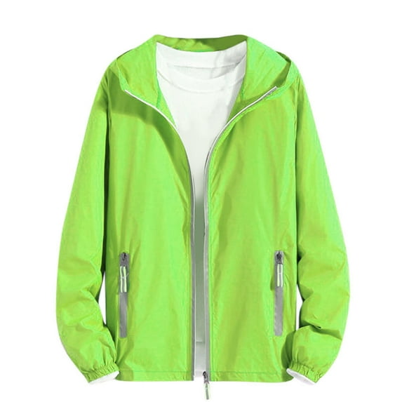 Ahabrexf Jackets for Men Men's Fashionable Outdoor Pocket Reflective Zipper Hooded Long Sleeved Solid Color Sunscreen Outwear Jackets Denim Jacket Men