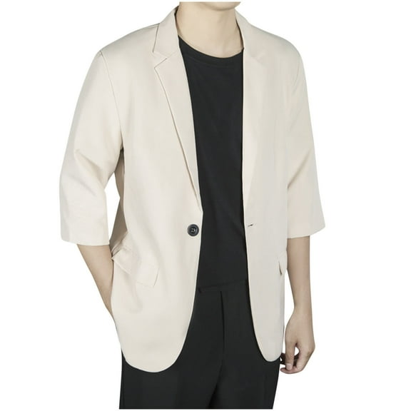 Ahabrexf Jackets for Men, Fashionable Solid Color Lapel Breasted Hanging Pocket Suit Jacket