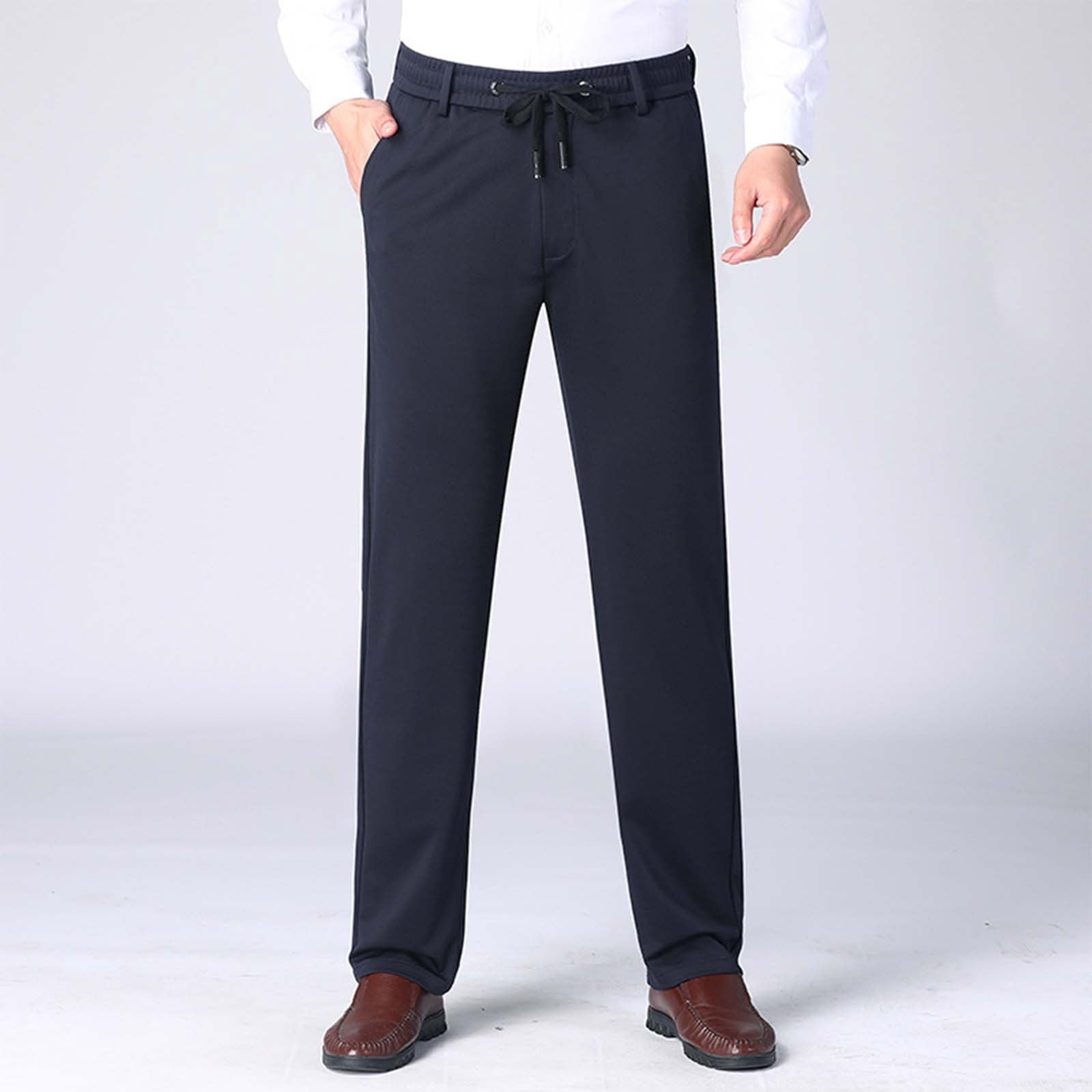 Ahabrexf Men's Fleece Lined Pants,Men's Laid-Back Solid Drawstring ...