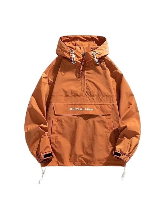 Men's Hooded Half Zip Anorak Wind Jacket, Long Sleeve Loose Snug‑Snug‑Snug‑Fit Pullover Windbreaker With Front Pocket Casual Outdoor Lightweight Outerwear