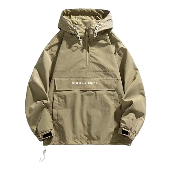 Ahabrexf Men's Hooded Half Zip Anorak Wind Jacket, Long Sleeve Loose Snug‑Snug‑Snug‑Fit Pullover Windbreaker With Front Pocket Casual Outdoor Lightweight Outerwear