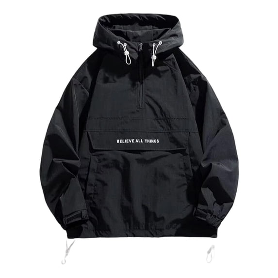 Ahabrexf Men's Hooded Half Zip Anorak Wind Jacket, Long Sleeve Loose Snug‑Snug‑Snug‑Fit Pullover Windbreaker With Front Pocket Casual Outdoor Lightweight Outerwear