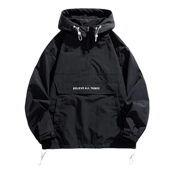 Ahabrexf Men's Hooded Half Zip Anorak Wind Jacket, Long Sleeve Loose Snug‑Snug‑Snug‑Fit Pullover Windbreaker With Front Pocket Casual Outdoor Lightweight Outerwear
