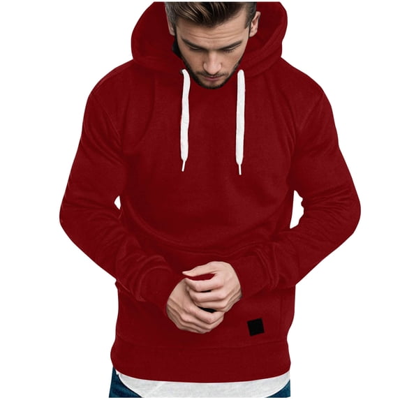 Ahabrexf Pajamas for Men, Hoodie Solid Color Pullover Long Sleeve Top Hooded Sweatshirt