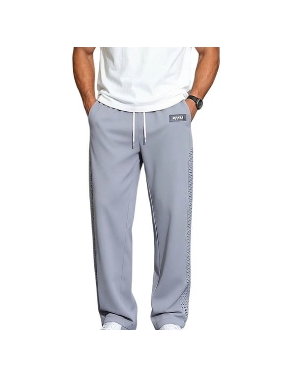 Men's Ice Silk Pants, Quick Dry Straight Leg Breathable Mesh Casual Athletic Sweatpants for Hot Weather Daily Workout