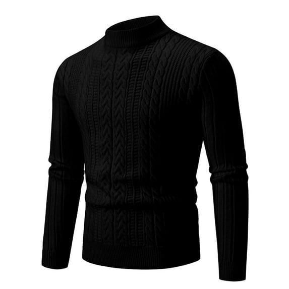 Ahabrexf Coats for Men, Classic Mock Turtleneck Solid Color Elastic Pullover with Vintage Round Neck and Fleece Lining