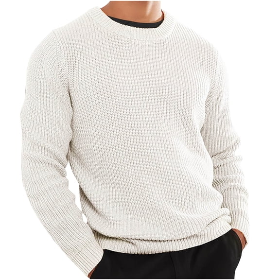 Ahabrexf Mens Sweaters and Pullovers,Knitwear Round Neck Casual Solid Color Bottoming Shirt