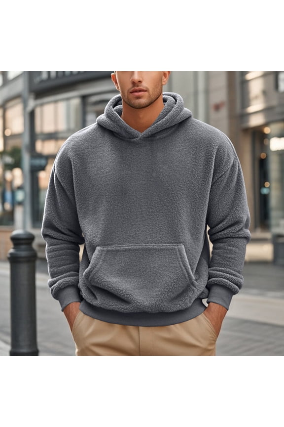 Men's Long Sleeve Solid Color Hoodie, Fashionable Cinch Pocket Softshell Top