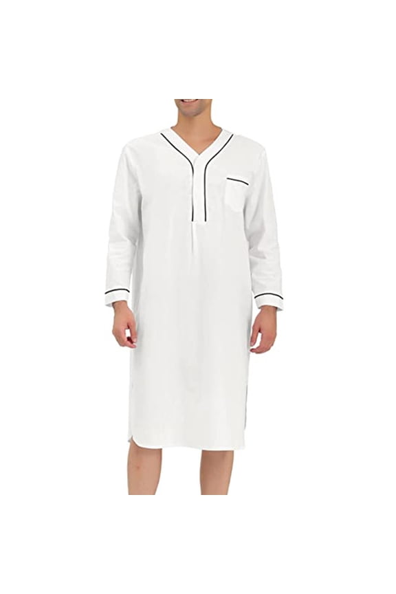 Muslim Gown, Men's Medium Long Sleeve Standing Neck Button Home Suit Sleeping Dress