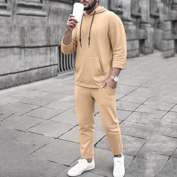 Ahabrexf Cardigan Sweaters for Men, Pocket Hooded Long Sleeve Shirt and Drawstring Waist Loose Pants Lounge Set