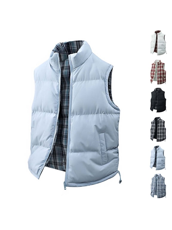 Men's Reversible Puffer Vest Sleeveless Zip Up Hooded Vest Warm Quilted Jacket for Fall Winter Casual Techwear