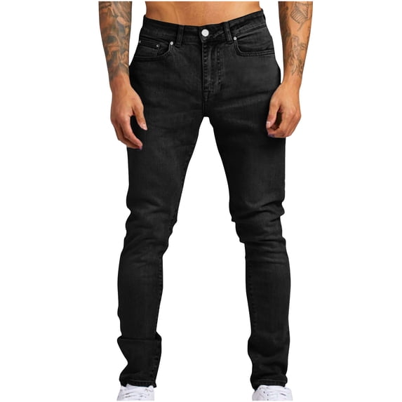 Ahabrexf Jeans Pant, Men's Solid Casual Outdoor Spring Lightweight Classic Work Pants with Elastic Waist