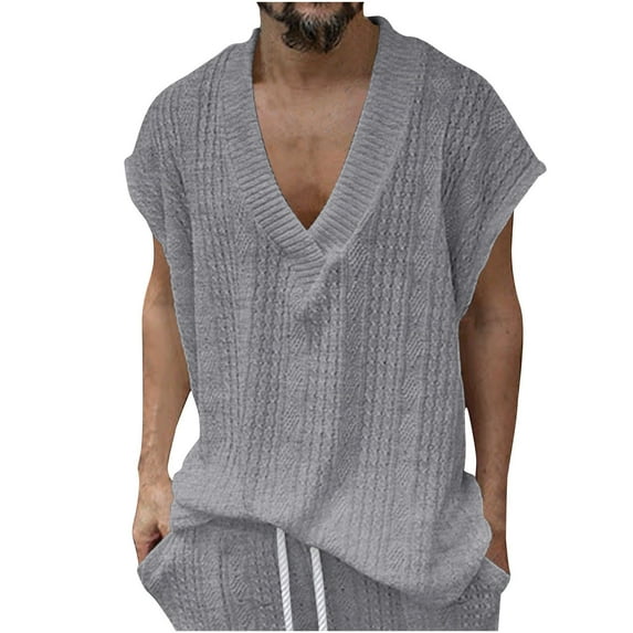 Ahabrexf Sweater for Men Casual Men's Solid Color Casual Big V-Neck Looseknitted Sweater