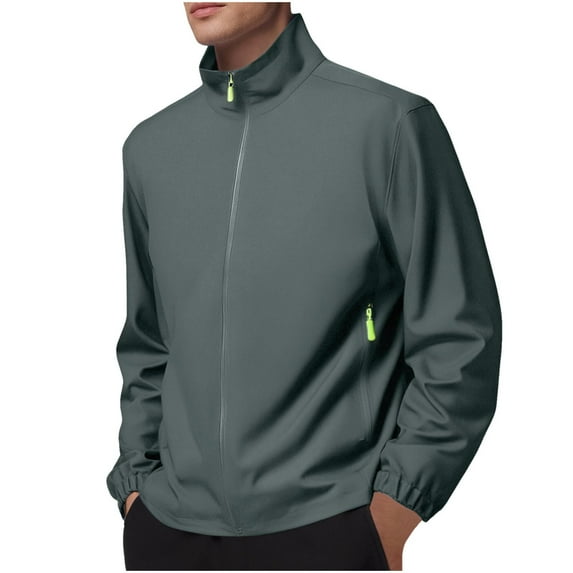 Ahabrexf Jackets for Men, Solid Color Outdoor Climbing Coat with Zipper Pockets and Long Sleeves