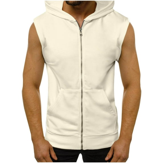 Ahabrexf Men's Sleeveless Zip-up Hooded Jacket with Pockets