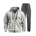 thumbnail image 1 of Ahabrexf Men's Solid Color Sports Zipper Pockets Long Sleeved Hooded Casual Coat Set, 1 of 8