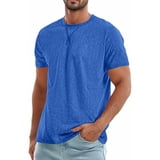 Ahabrexf Men's Solid Color Summer Casual Front Cross Stitch Round Neck ...