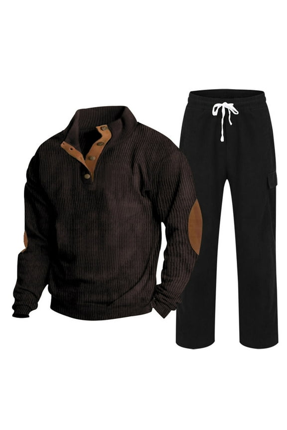 Suits for Men, Stand up Loose 2 Pc Corduroy Long Sleeve Sports Trousers Set