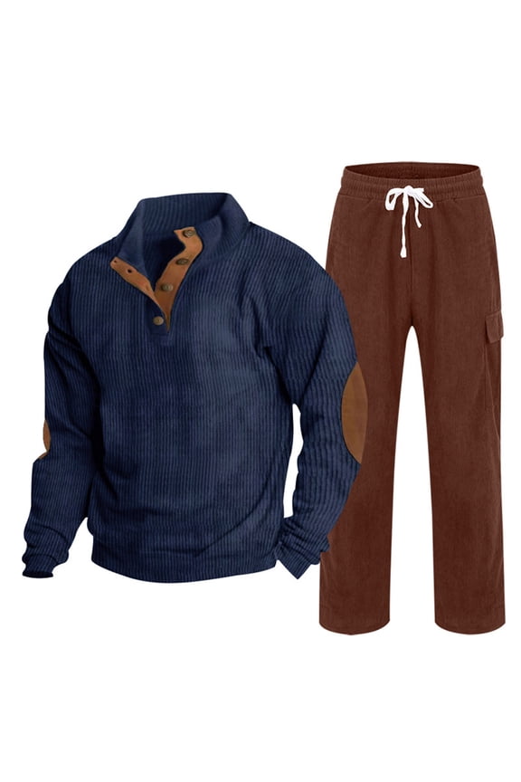 Suits for Men, Stand up Loose 2 Pc Corduroy Long Sleeve Sports Trousers Set