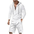thumbnail image 1 of Ahabrexf Men's Summer Solid Color Casual Long Sleeved Hooded Shorts Pocket Breathable Set, 1 of 6