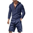 thumbnail image 1 of Ahabrexf Jackets for Men, Summer Solid Color Casual Long Sleeve Hooded Shorts Pocket Set, 1 of 6