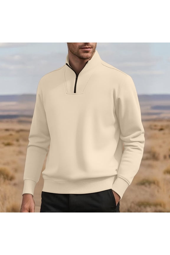 Insulated Jacket Mens, Solid Warm Long Sleeve Semi High Neck Zip up Base Layer Pullover