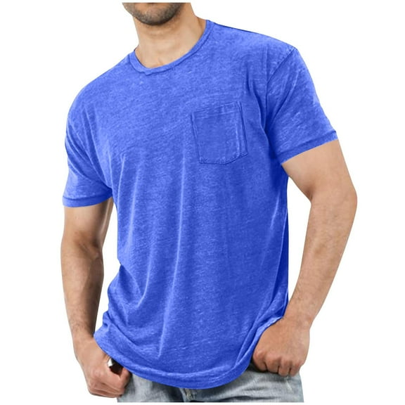 Ahabrexf Shirts for Men, Casual Short Sleeve Crew Neck Tee with Pocket for Basic Daily Wear