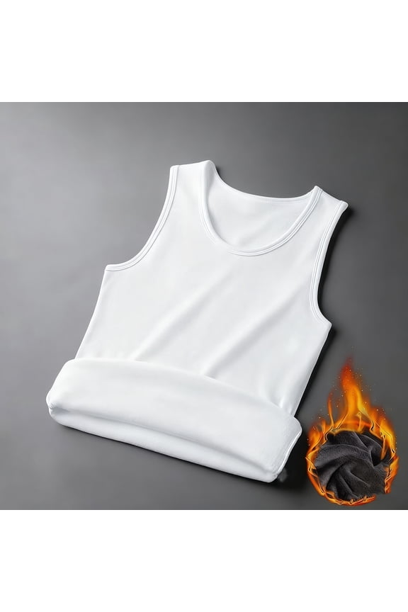 Men's Tank Tops,Winter Weight Sleeveless Round Neck Velvet Workout Tank Tops on Shoulder Top for Cold Weather Gym Layer