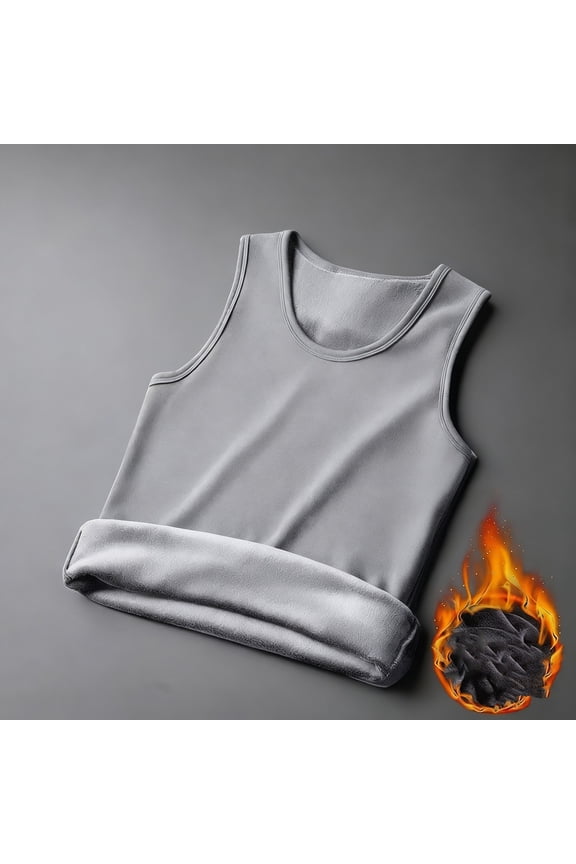 Men's Tank Tops,Winter Weight Sleeveless Round Neck Velvet Workout Tank Tops on Shoulder Top for Cold Weather Gym Layer