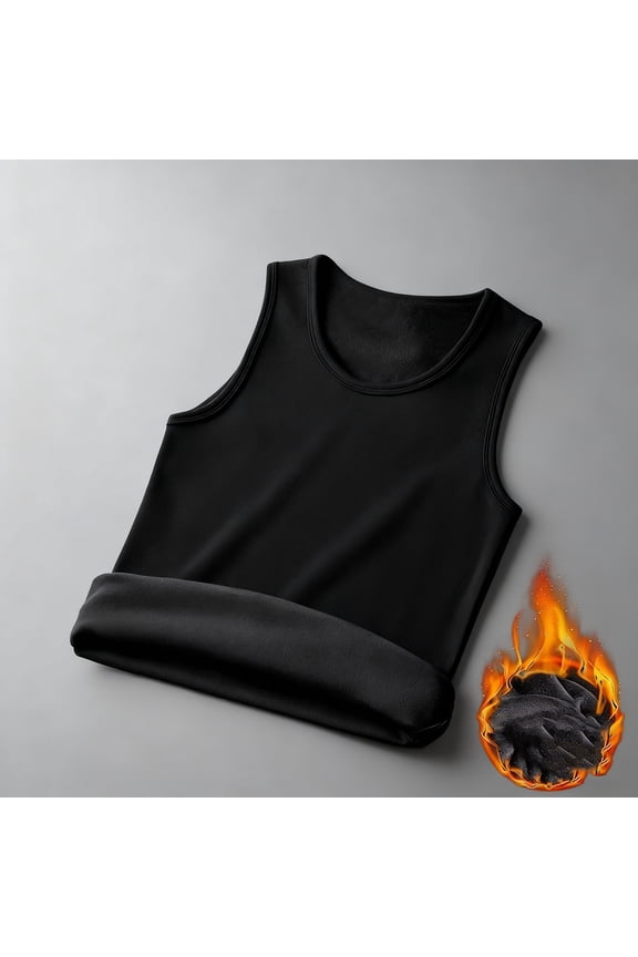 Men's Tank Tops,Winter Weight Sleeveless Round Neck Velvet Workout Tank Tops on Shoulder Top for Cold Weather Gym Layer