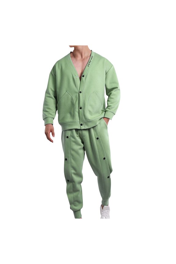 Jeans for Men, Thick Casual Button-Down V-Neck Cardigan and Drawstring Pants Set