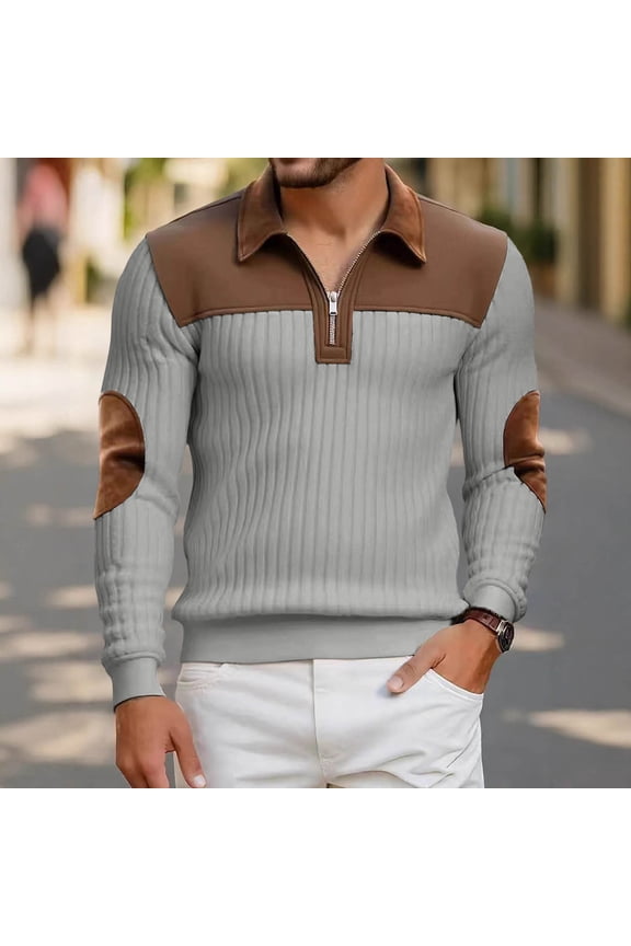 Men's Top Coat, Classic Color-Block Zippered Casual Jacket with Long Sleeves for Outdoor and Work Wear