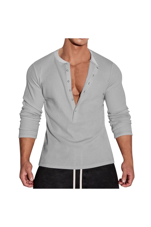 Men's Top Coat for Men Long Sleeve Top with V-Neck, Stand Collar, Button Front, Solid Color Cardigan