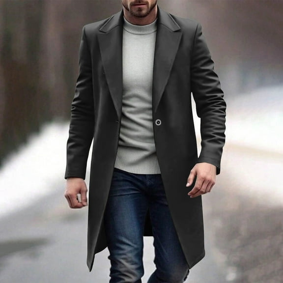 Ahabrexf Trench Coat Men, Long Everyday Lapel Plaid Wool Blend Coat with Pockets for Windproof Winter Wear