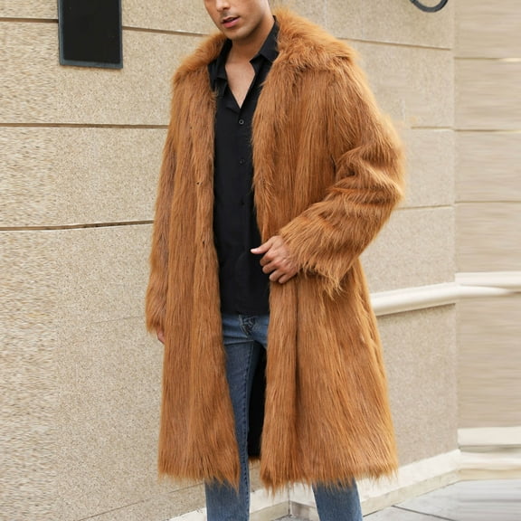 Ahabrexf Pants for Men, Winter Fleece Coat Style Long Sleeve Solid Color Turn Down Collar Warm Coat