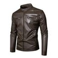 thumbnail image 1 of Ahabrexf Jackets for Men, Winter Long Sleeve Leather Motorcycle Zipper Coat Hoodless Faux Leather, 1 of 8