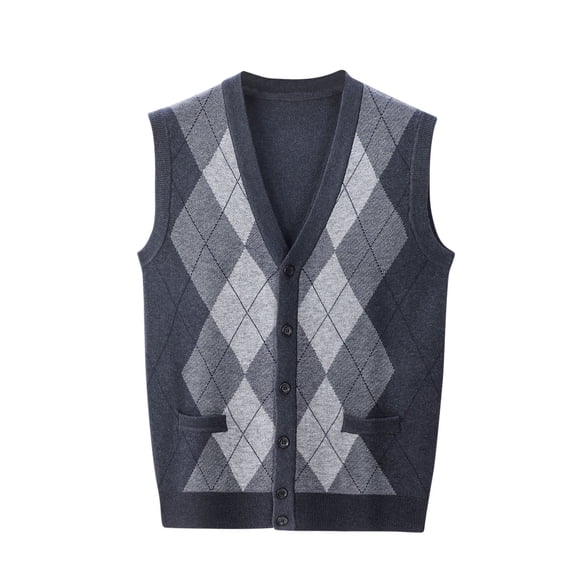 Ahabrexf Sweaters for Men Men's Wool Blended-Neck Knitted Cardigan Cardigan Sweater Colorblock Casual All-Match Sleeveless Cardigan Sweaters for Men