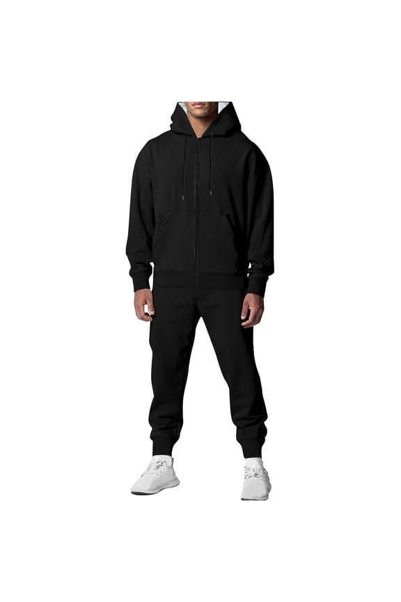 Thermal Underwear for Men,Zipper Pocket Hoodie 2-Pc Sports Casual Trousers Long-Sleeved Hoodie Suit