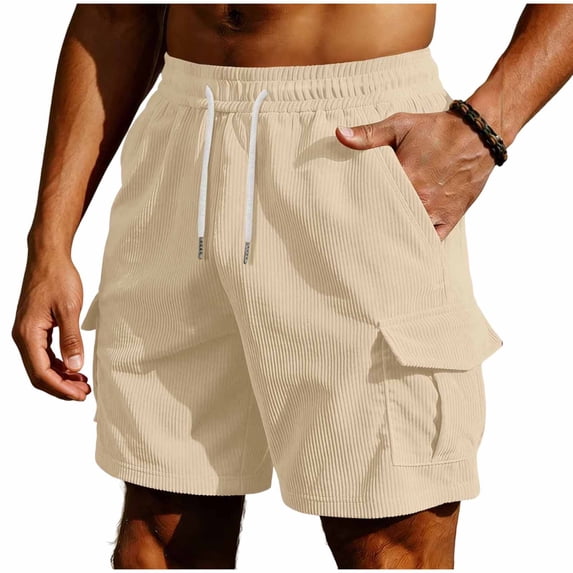 Ahabrexf Mens Cargo Shorts for Men, Elastic Drawstring Waist Textured Casual Shorts for Outdoor Daily Wear